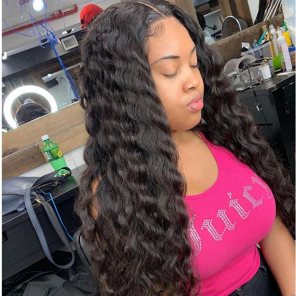 Nulace 13x4 glueless lace front wig deep wave natural black gallery
