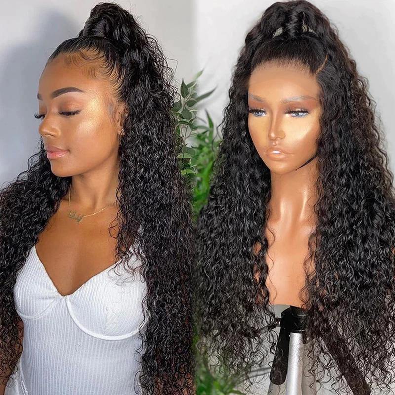 Nulace 13x4 glueless lace front wig deep wave natural black gallery