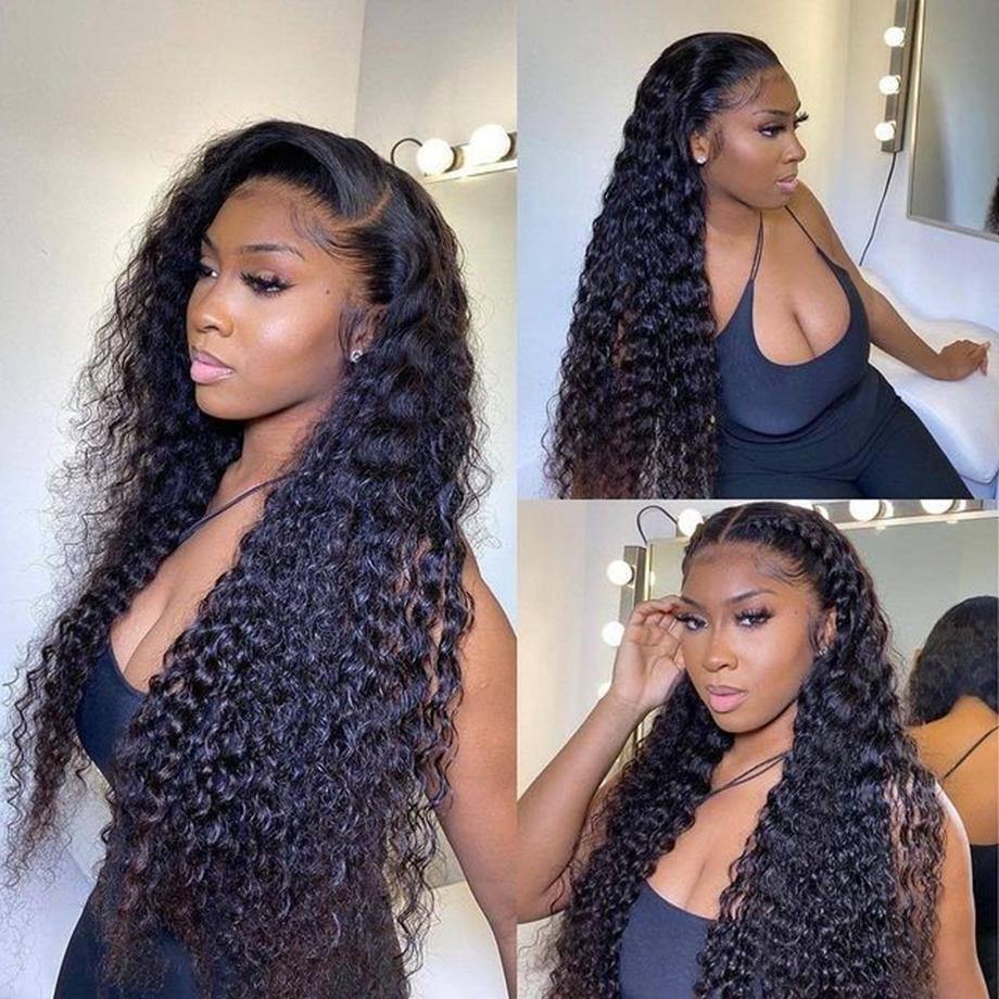 Nulace 13x4 glueless lace front wig deep wave natural black gallery