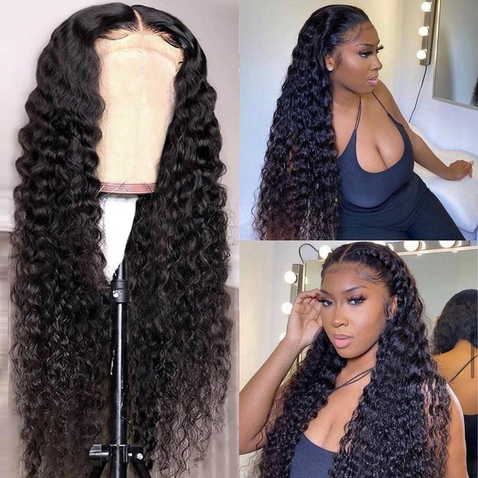 Nulace 4x4 glueless closure wig deep wave natural black gallery